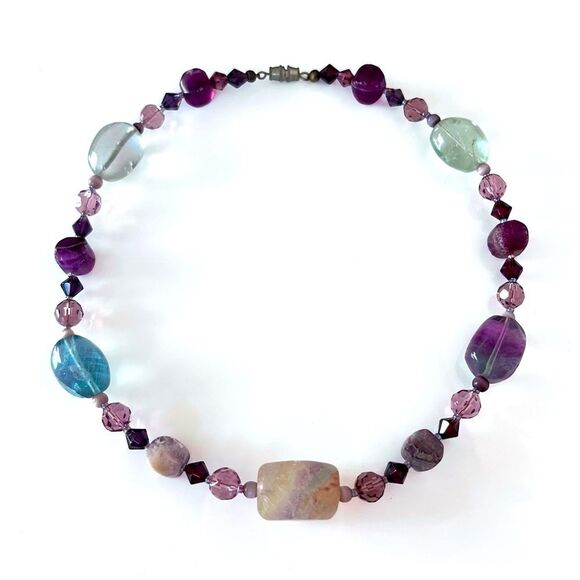 Vintage Chunky Rainbow Fluorite Bead Necklace - Picture 1 of 4